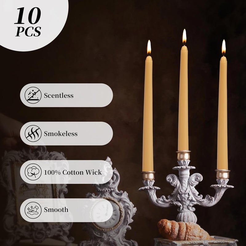 KONNI 0.87×10 Inch Wax Yellow Taper Candles, Unscented and Smokeless Tall Candlesticks, 10 Pack Tapered Candles with Cotton Wicks, Long Burning, Ideal for Weddings, Dinner Parties, and Home Décor - Image 2